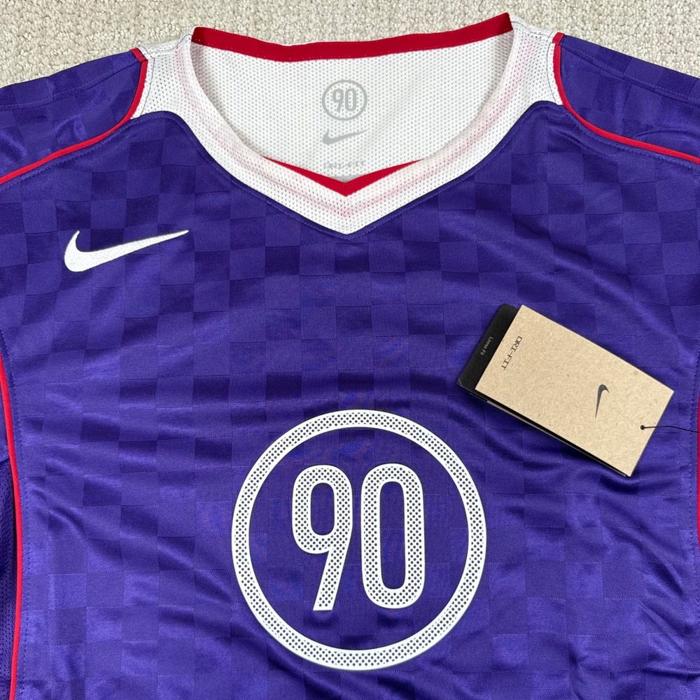 NEW Nike Men Large Purple Total 90 T90 Checkered Mesh Soccer Jersey IM6299-547